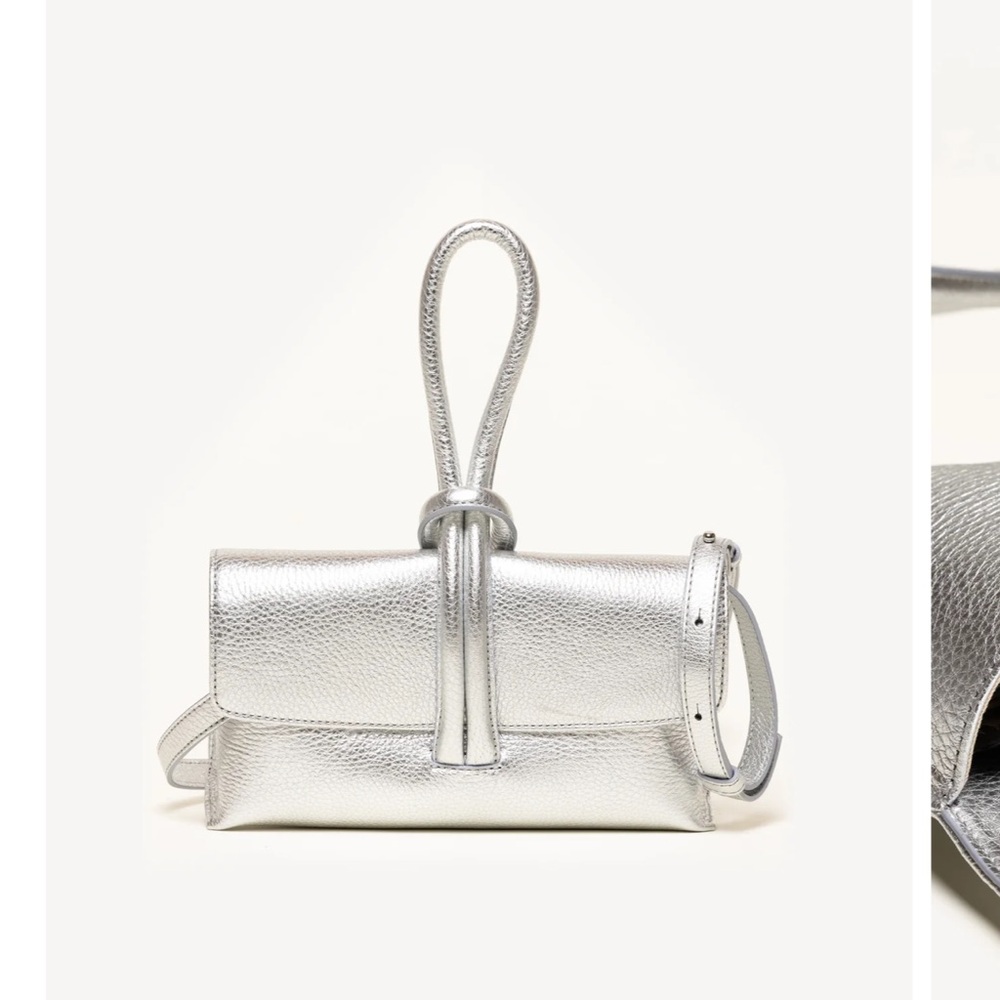 M Gemi Francesca Silver Leather Clutch